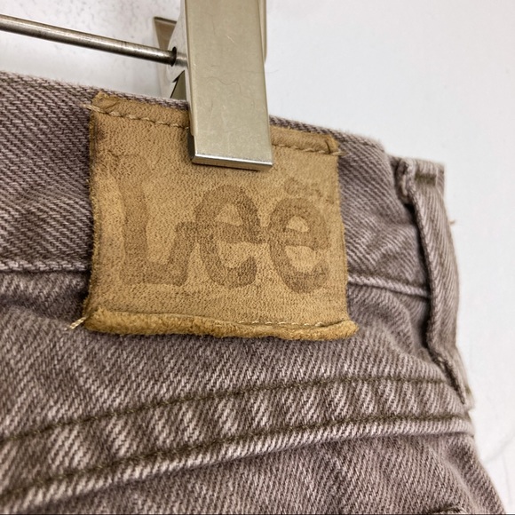 Vintage straight leg brown jeans Lee leather patch faded cotton 90s grunge high - Picture 6 of 8
